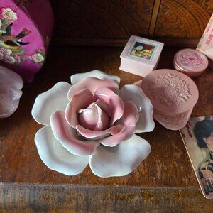 Vintage Pink Hand Sculpted Ceramic Table Top Sculpture Romantic Cottagecore